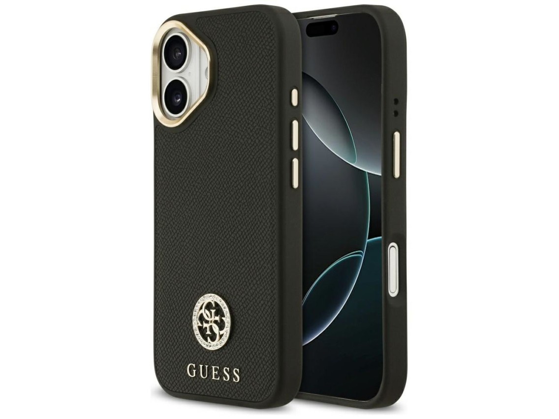 Capa MagSafe Guess com logo Strass granulado para iPhone 17 - preta