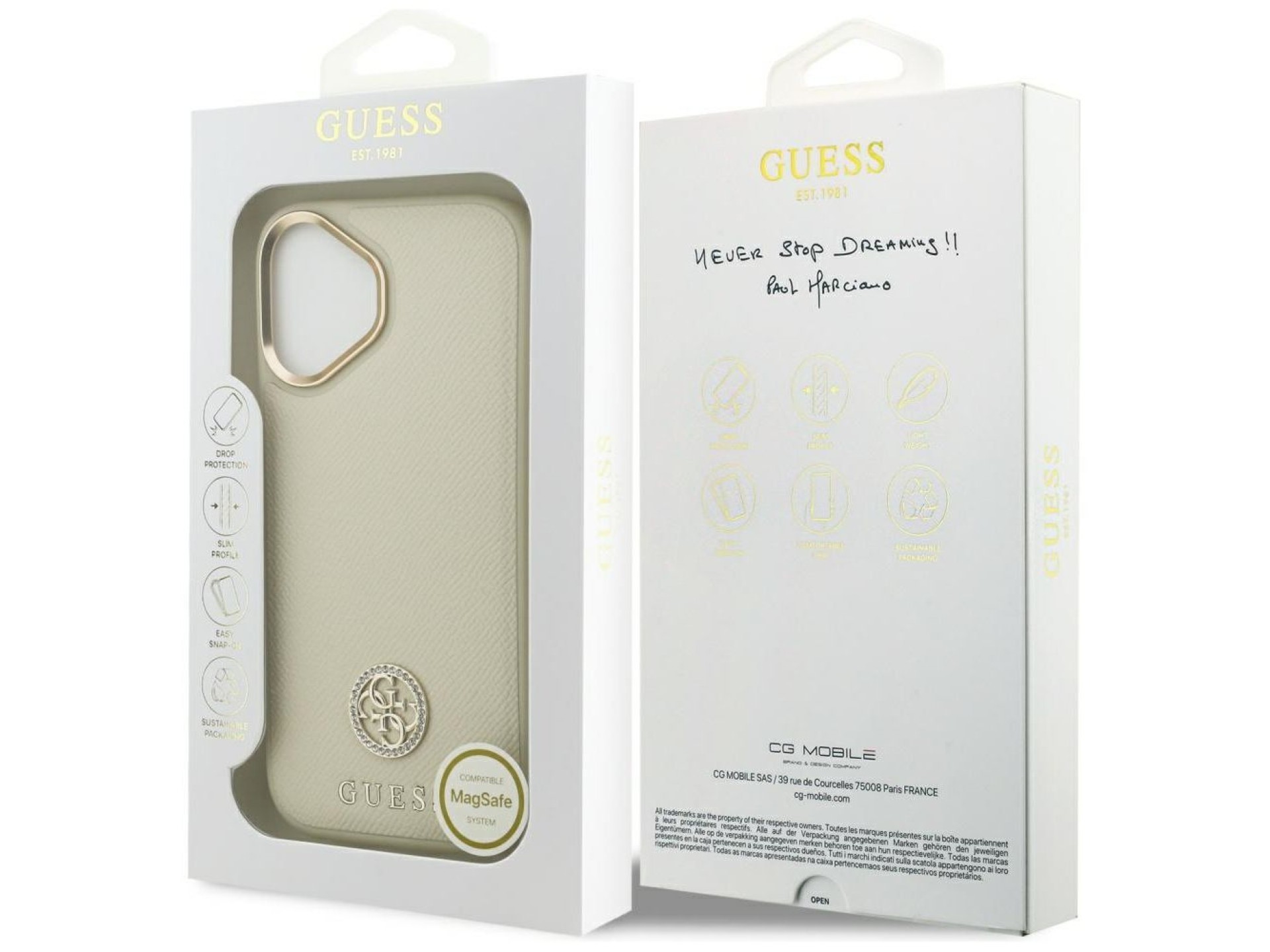 Guess Grained Strass Logo MagSafe case for iPhone 17 - beige