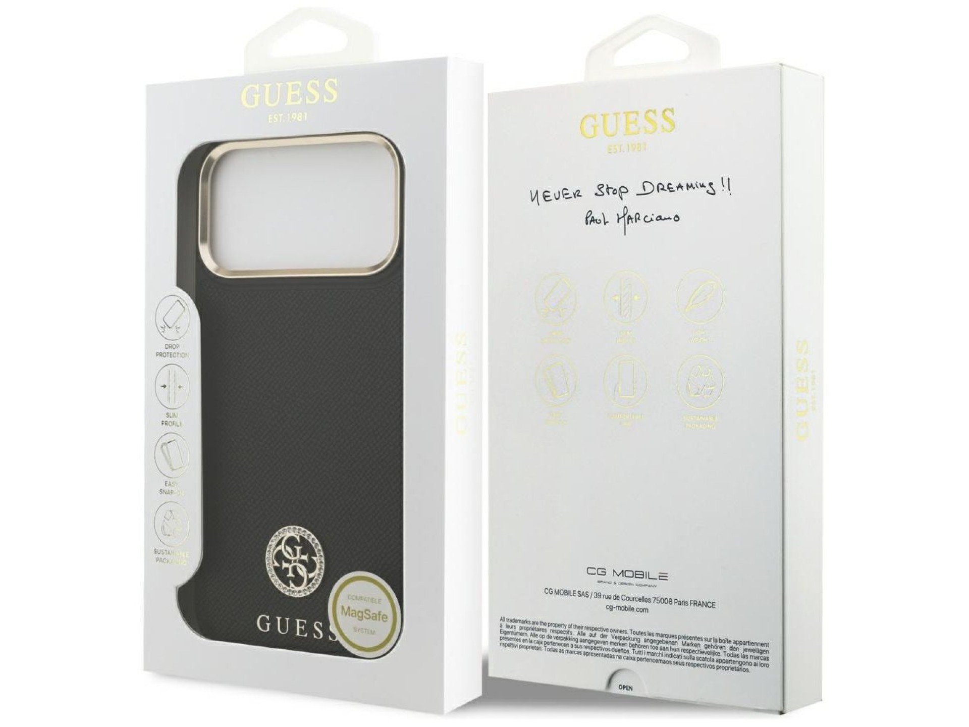 Funda Guess Grained Strass Logo MagSafe para iPhone 17 Pro Max - negra