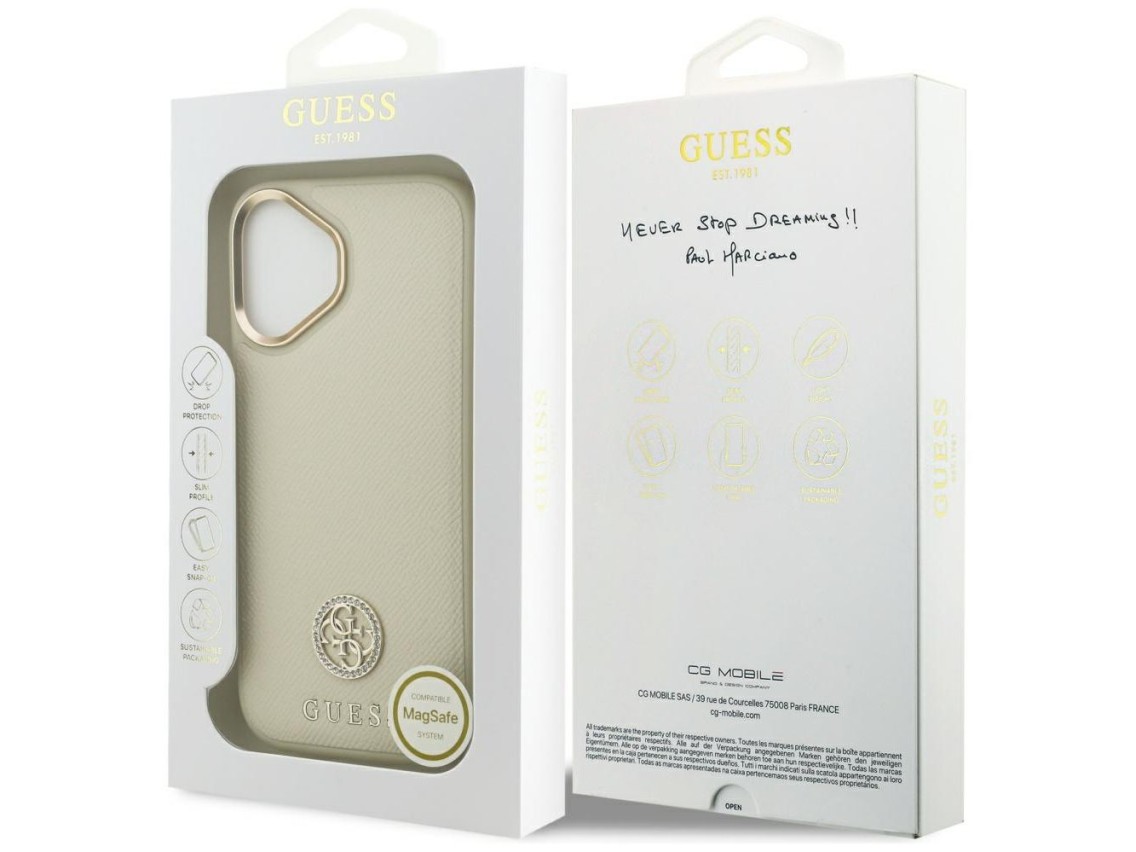 Guess Grained Strass Logo MagSafe case for iPhone 17 - beige