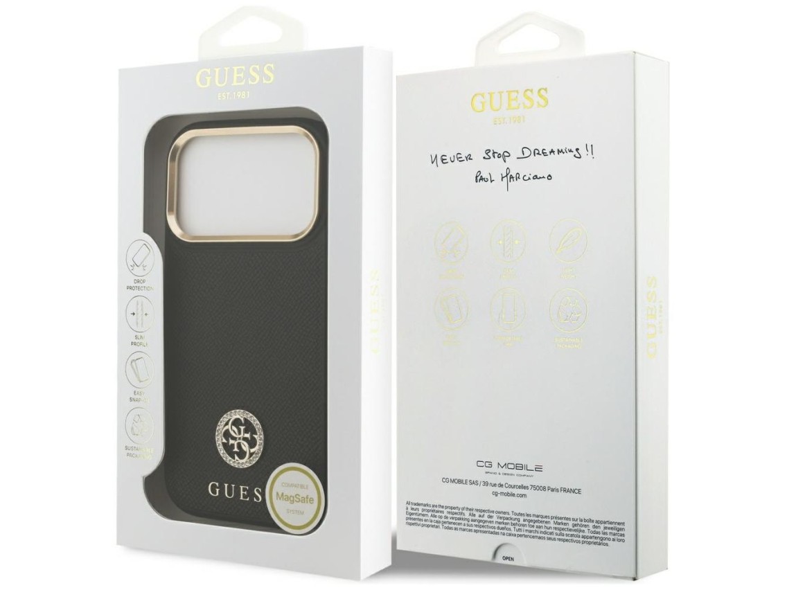 Guess Grained Strass Logo MagSafe case for iPhone 17 Pro - black