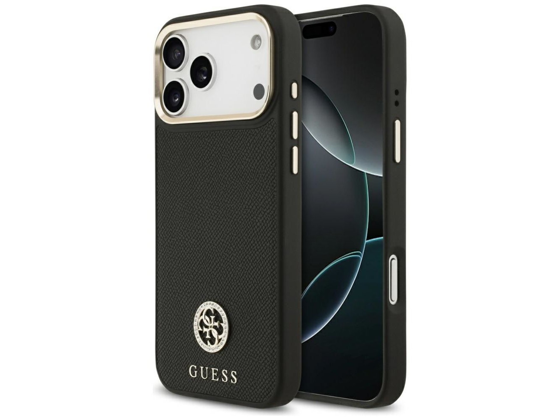 Funda Guess Grained Strass Logo MagSafe para iPhone 17 Pro Max - negra