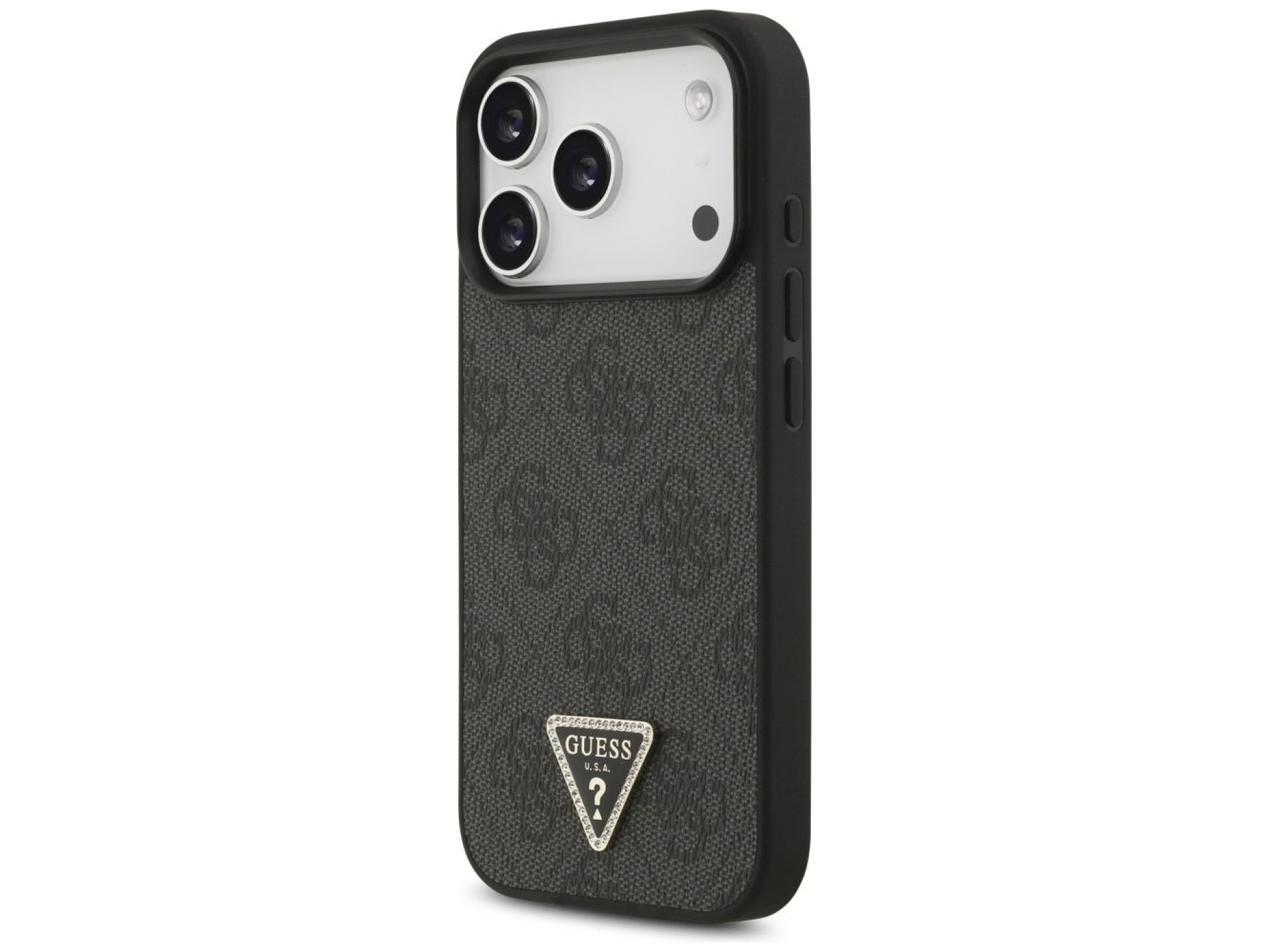Funda Guess Leather 4G Triangle Strass MagSafe para iPhone 17 Pro - Negra