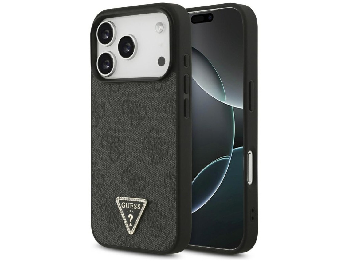 Funda Guess Leather 4G Triangle Strass MagSafe para iPhone 17 Pro - Negra
