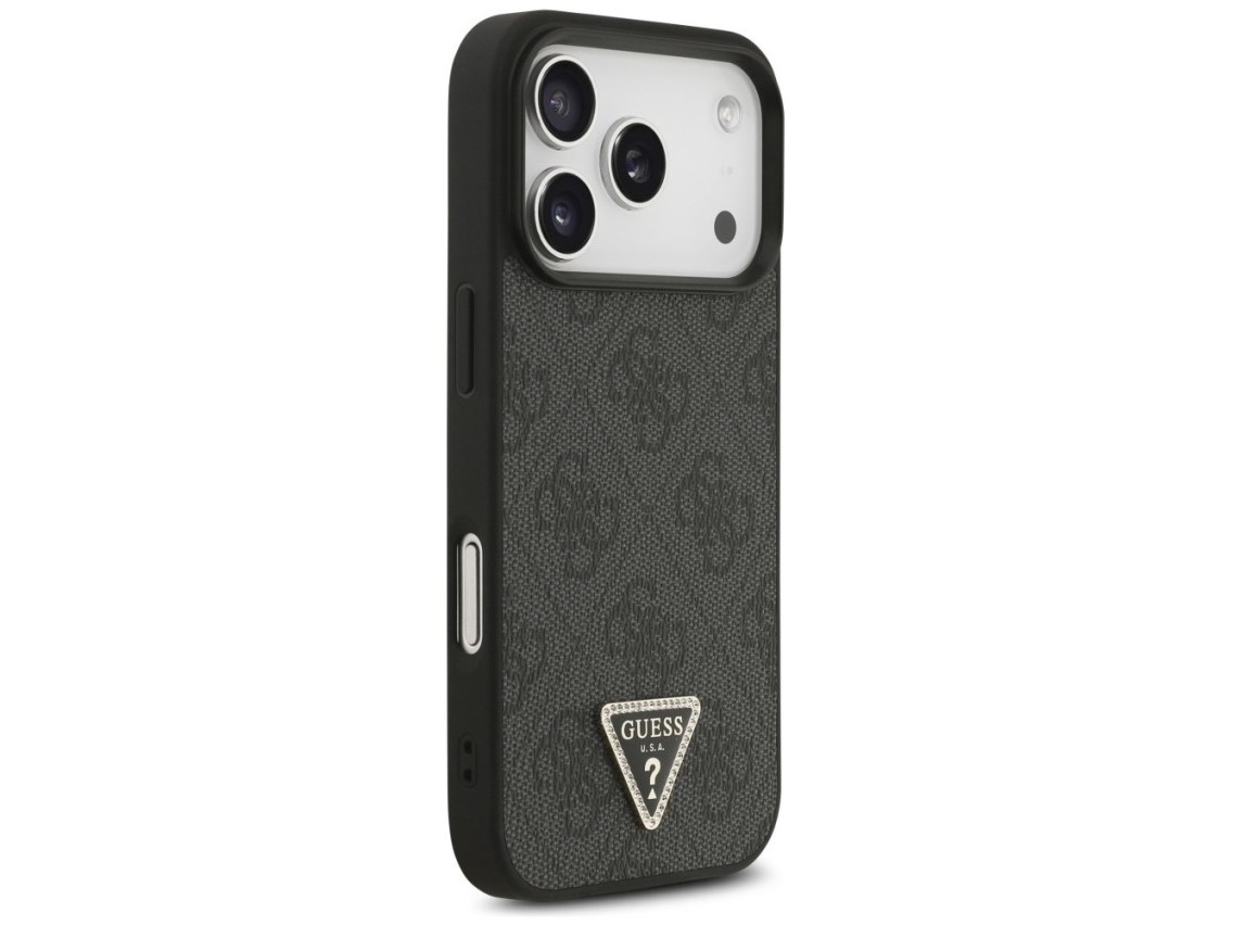 Funda Guess Leather 4G Triangle Strass MagSafe para iPhone 17 Pro - Negra