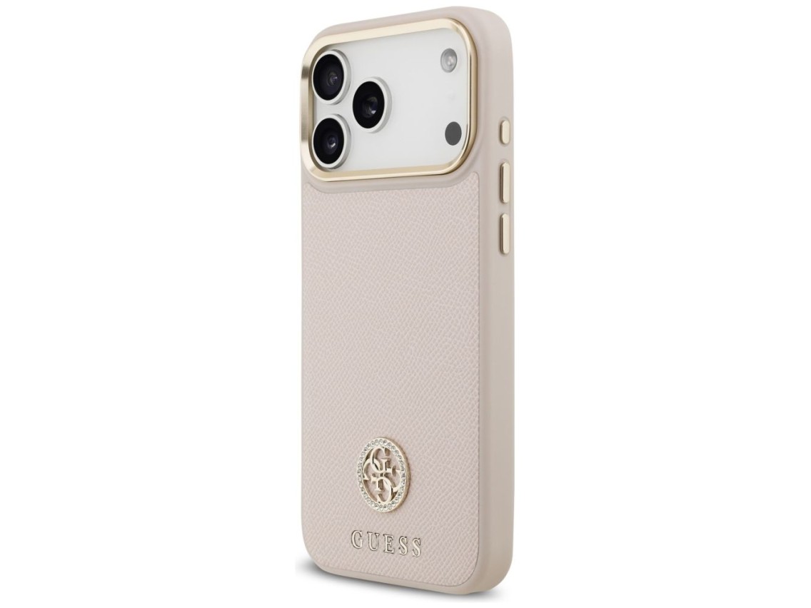 Funda Guess Grained Strass Logo MagSafe para iPhone 17 Pro Max - rosa