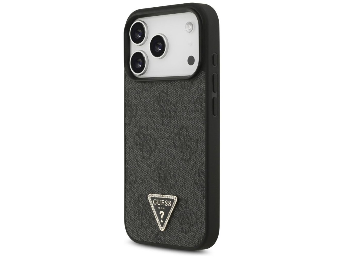 Funda Guess Leather 4G Triangle Strass MagSafe para iPhone 17 Pro - Negra
