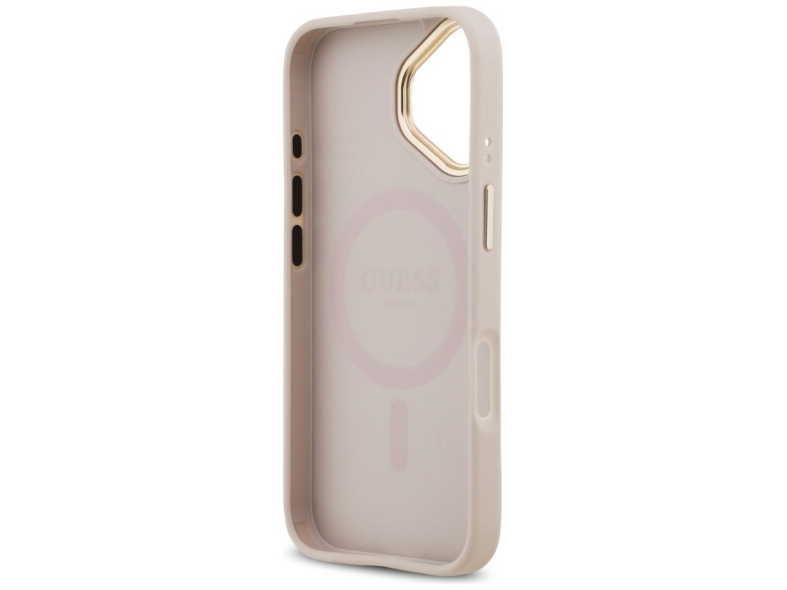 Funda Guess Grained Strass Logo MagSafe para iPhone 17 - rosa