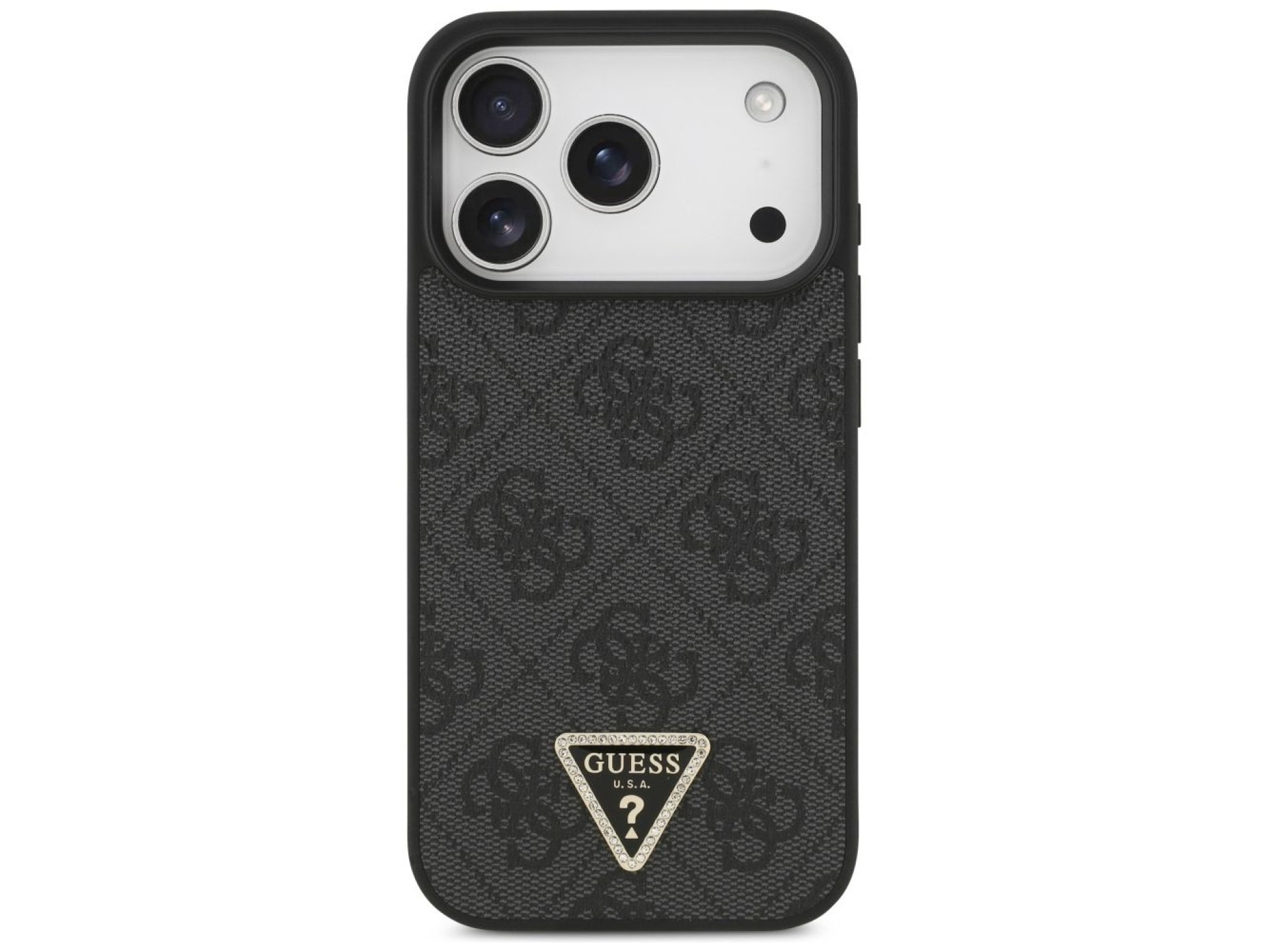 Funda Guess Leather 4G Triangle Strass MagSafe para iPhone 17 Pro - Negra