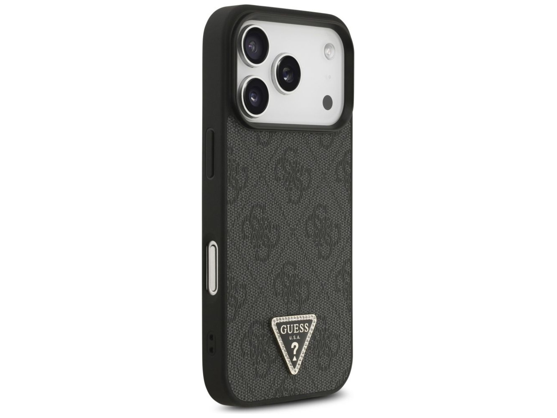 Funda Guess Leather 4G Triangle Strass MagSafe para iPhone 17 Pro - Negra