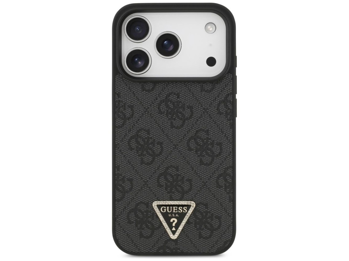 Funda Guess Leather 4G Triangle Strass MagSafe para iPhone 17 Pro - Negra