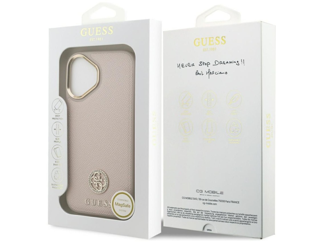 Funda Guess Grained Strass Logo MagSafe para iPhone 17 - rosa