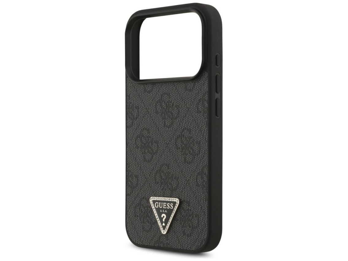 Funda Guess Leather 4G Triangle Strass MagSafe para iPhone 17 Pro - Negra