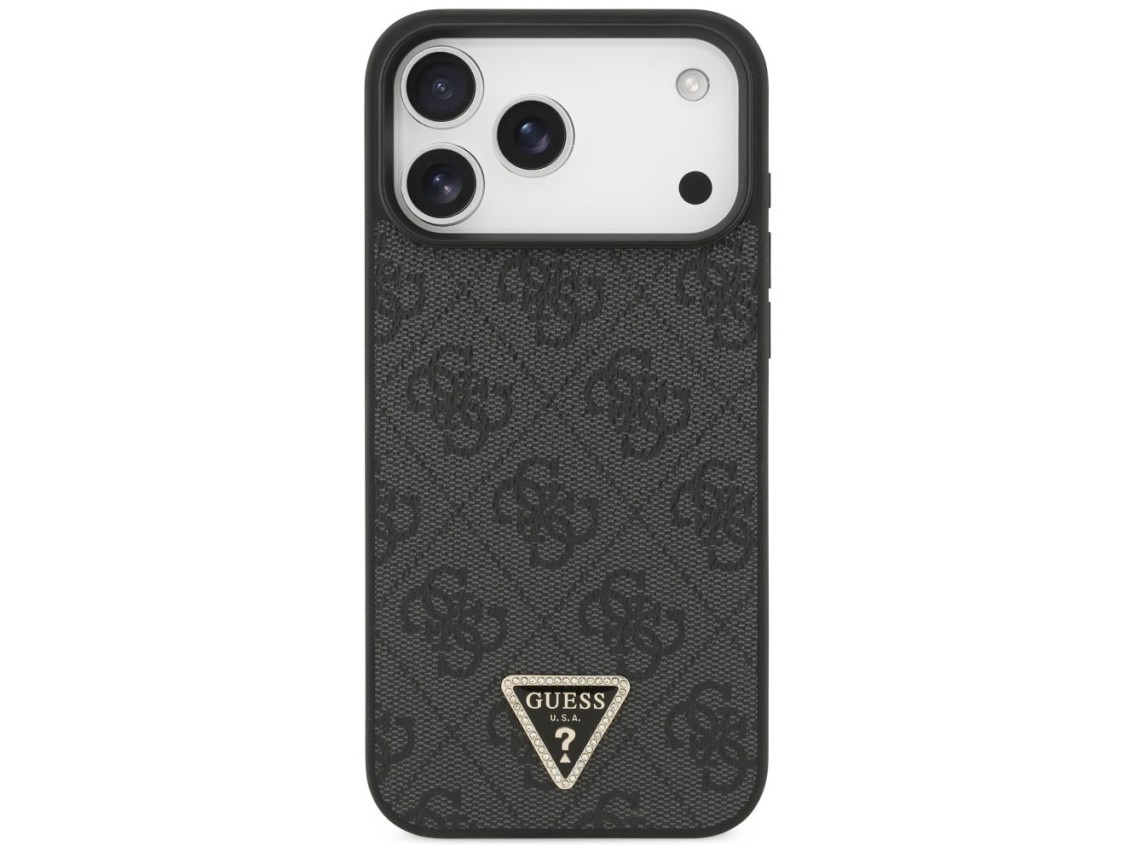 Guess Leather 4G Triangle Strass MagSafe Case for iPhone 17 Pro Max - Black