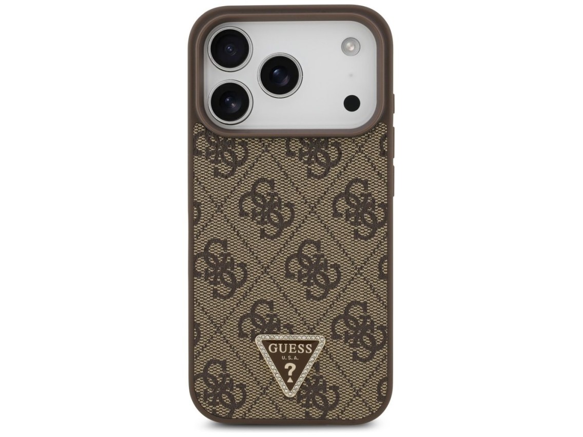 Funda Guess de cuero 4G Triangle Strass MagSafe para iPhone 17 Pro - Marrón