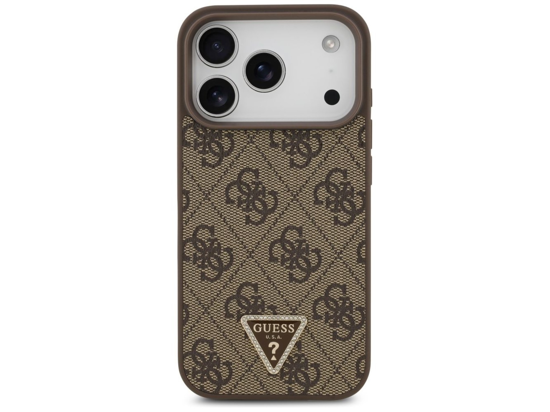 Funda Guess de cuero 4G Triangle Strass MagSafe para iPhone 17 Pro - Marrón