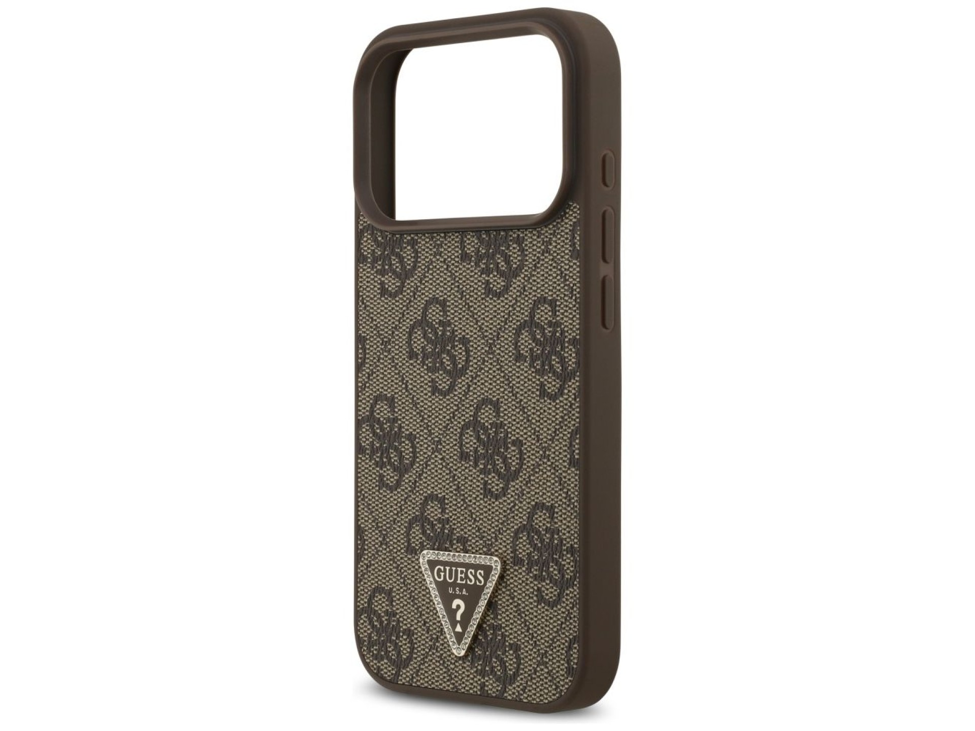 Funda Guess de cuero 4G Triangle Strass MagSafe para iPhone 17 Pro - Marrón
