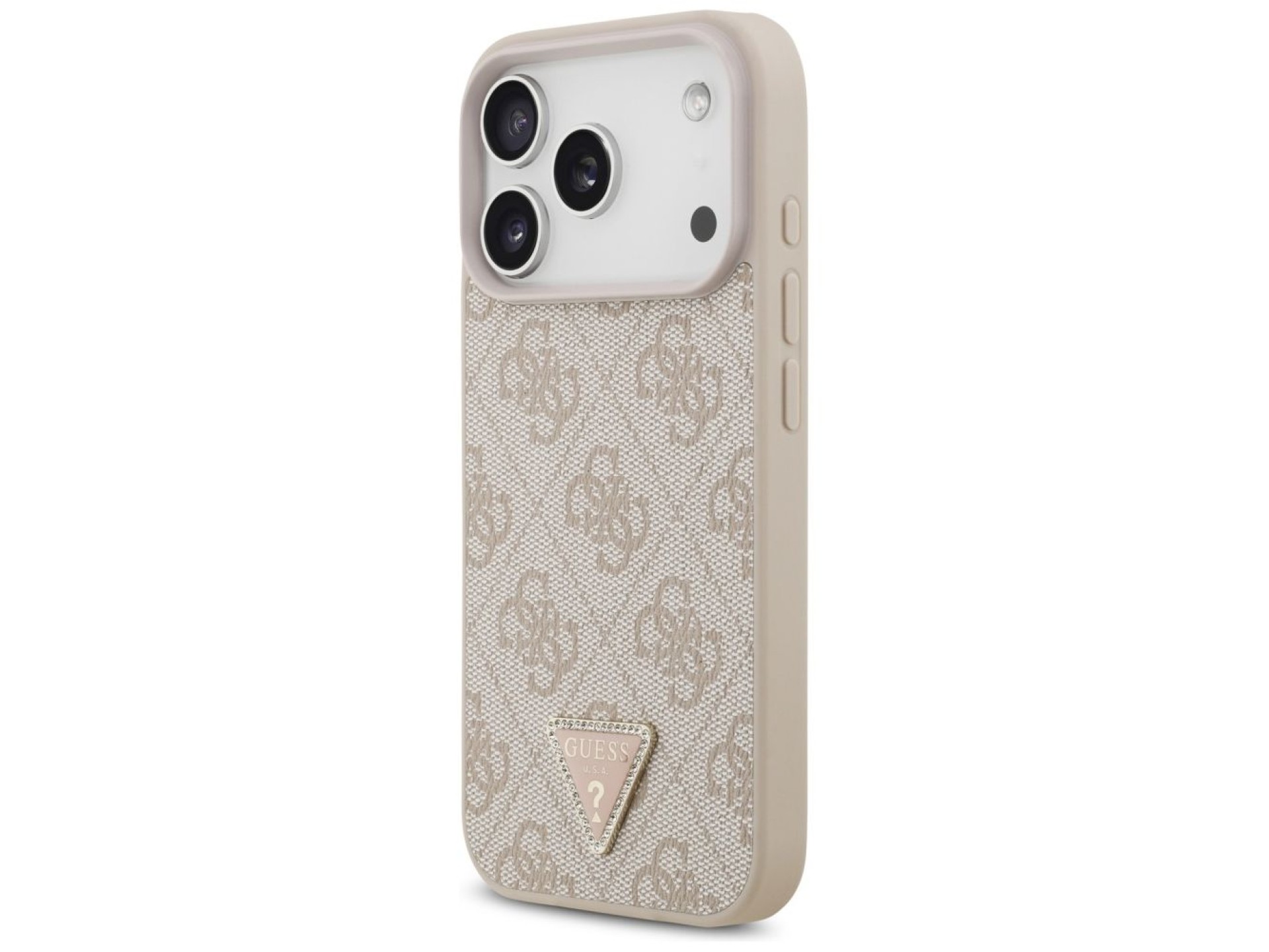 Capa Guess Leather 4G Triangle Strass MagSafe para iPhone 17 Pro - Rosa