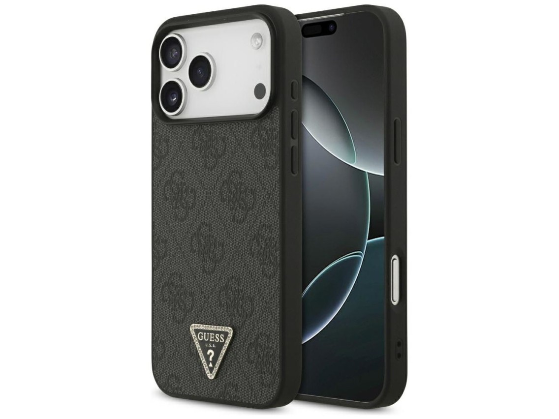 Guess Leather 4G Triangle Strass MagSafe Case for iPhone 17 Pro Max - Black