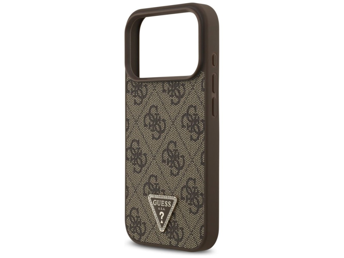 Funda Guess de cuero 4G Triangle Strass MagSafe para iPhone 17 Pro - Marrón