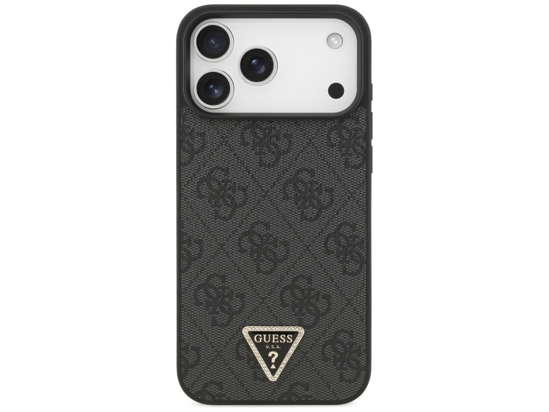 Guess Leather 4G Triangle Strass MagSafe Case for iPhone 17 Pro Max - Black