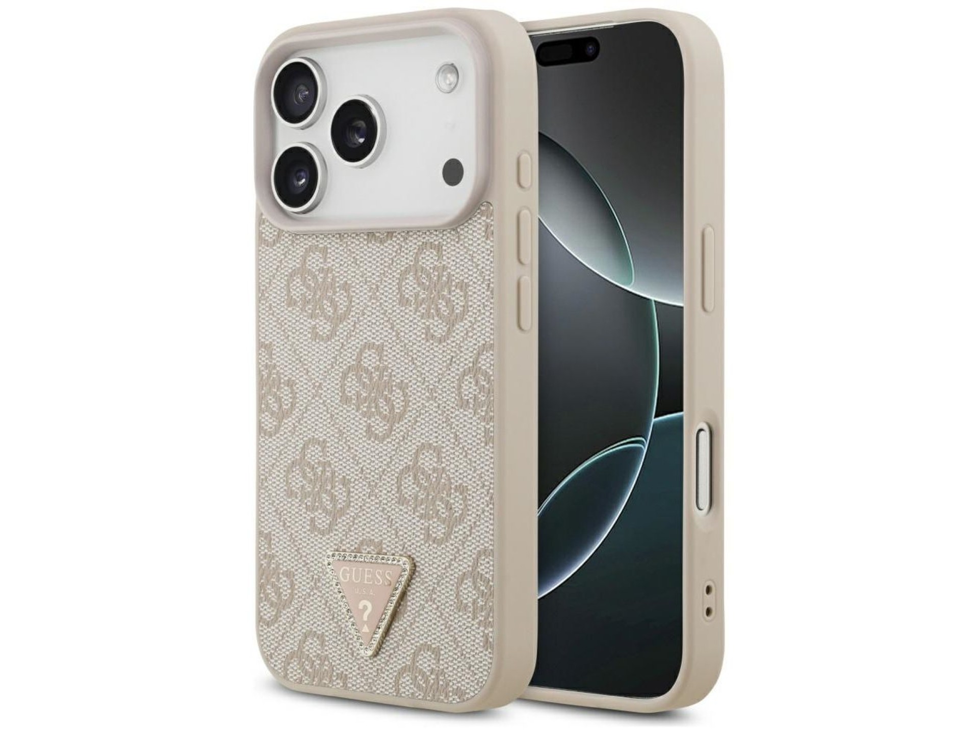 Capa Guess Leather 4G Triangle Strass MagSafe para iPhone 17 Pro - Rosa
