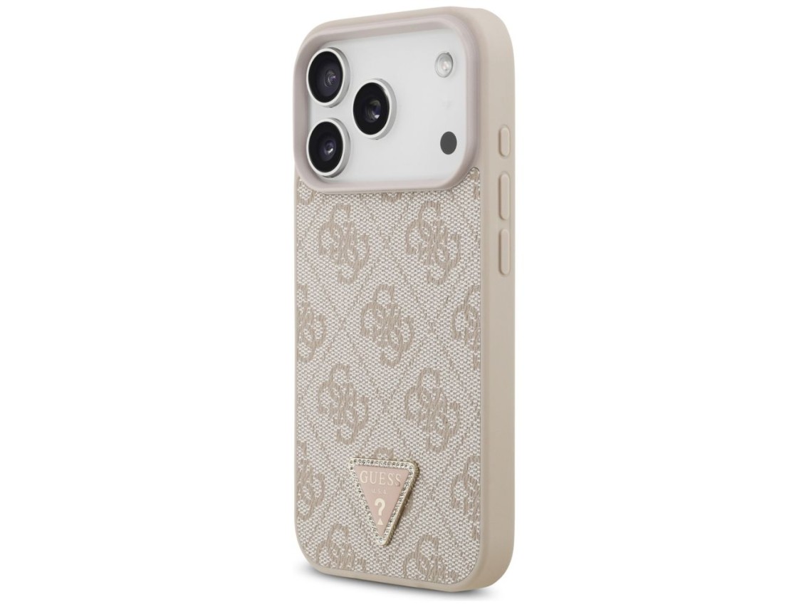 Capa Guess Leather 4G Triangle Strass MagSafe para iPhone 17 Pro - Rosa
