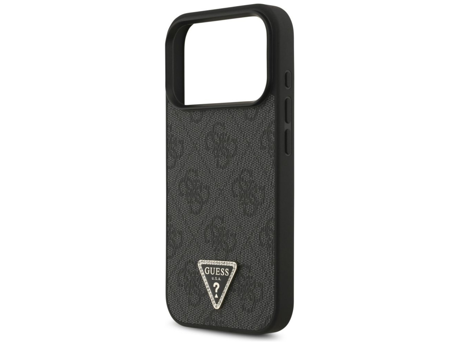 Funda Guess Leather 4G Triangle Strass MagSafe para iPhone 17 Pro - Negra
