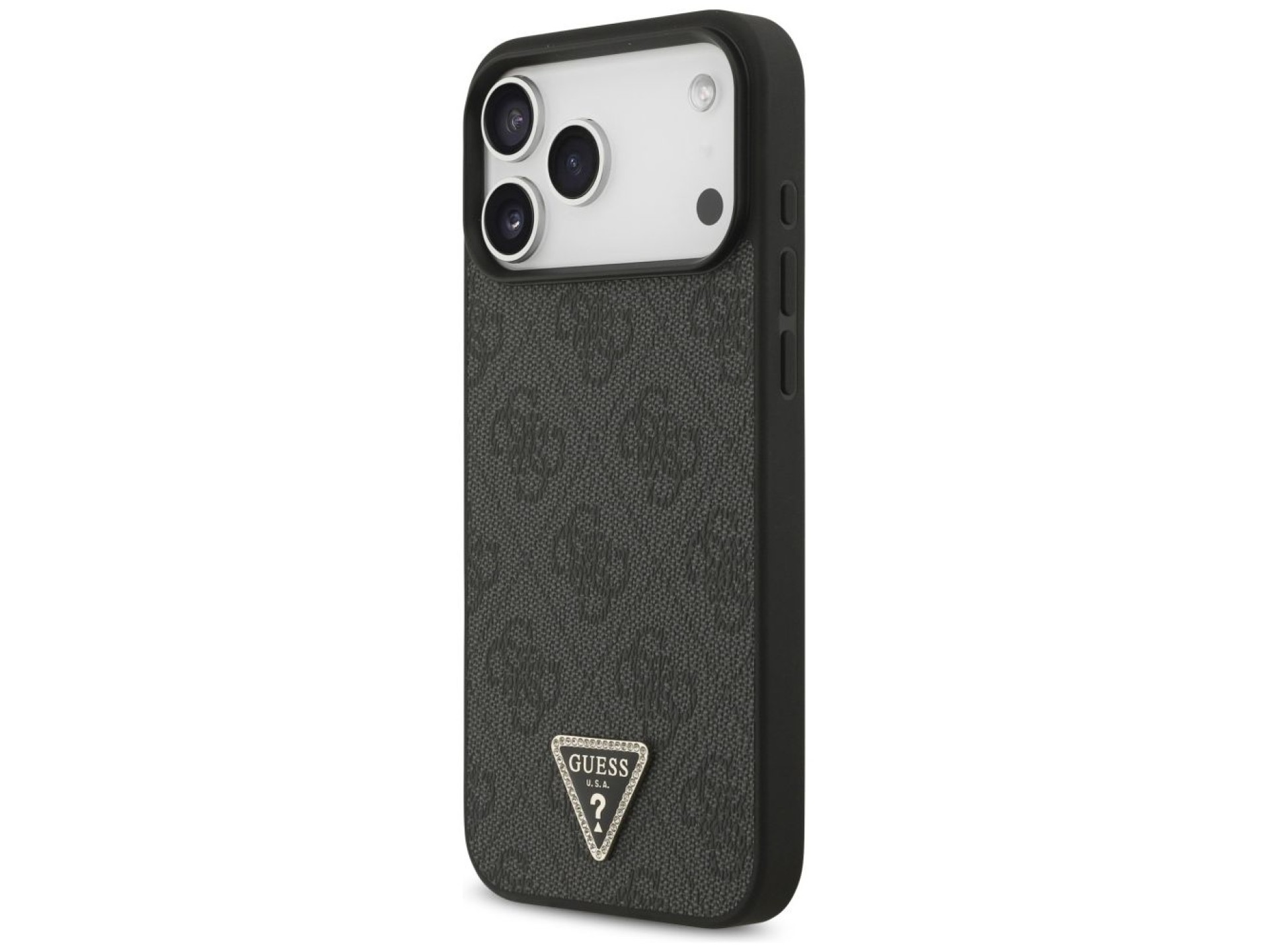 Guess Leather 4G Triangle Strass MagSafe Case for iPhone 17 Pro Max - Black