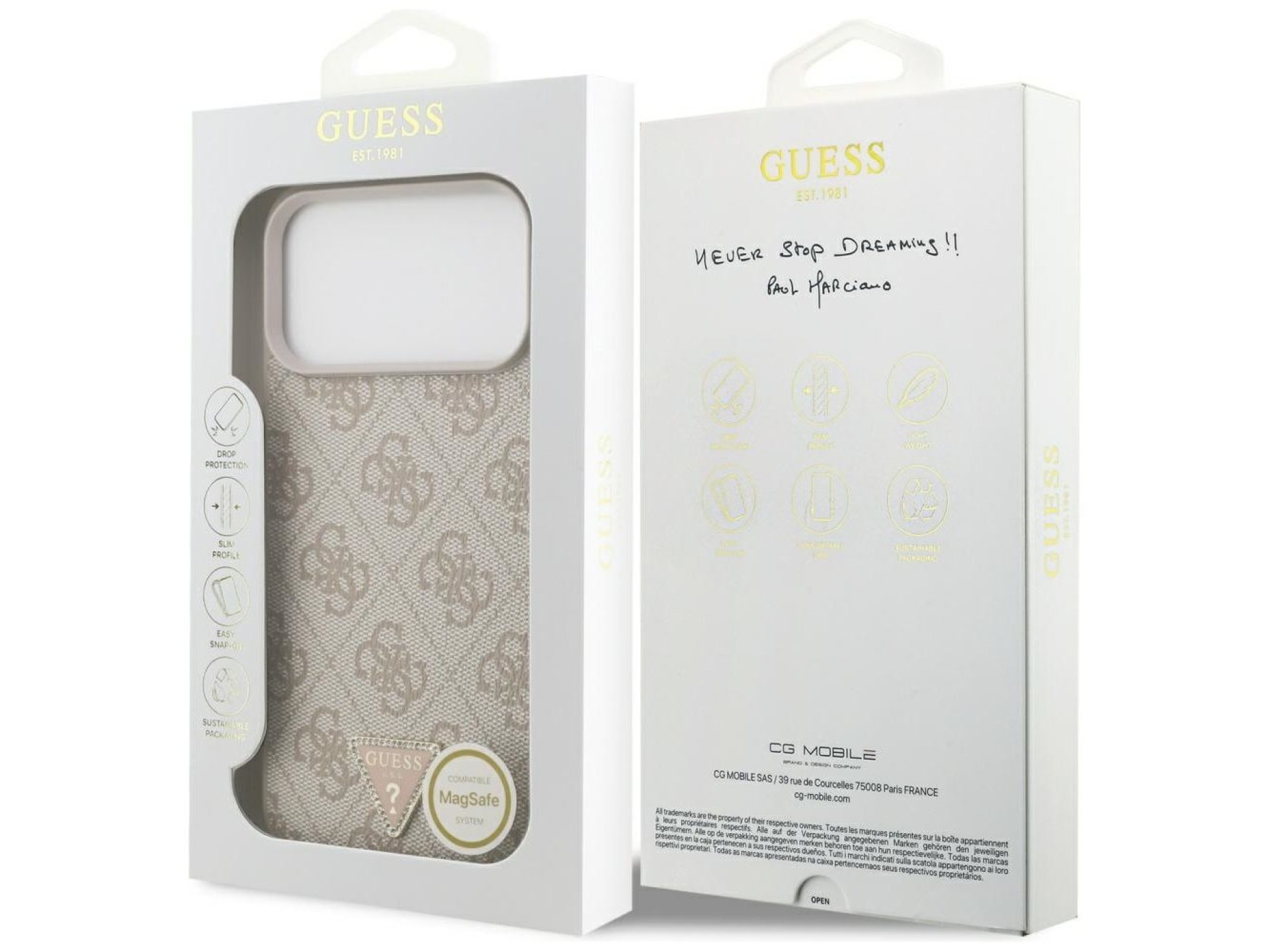 Guess Leather 4G Triangle Strass MagSafe Case for iPhone 17 Pro Max - Pink
