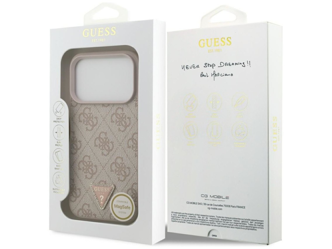 Capa Guess Leather 4G Triangle Strass MagSafe para iPhone 17 Pro - Rosa