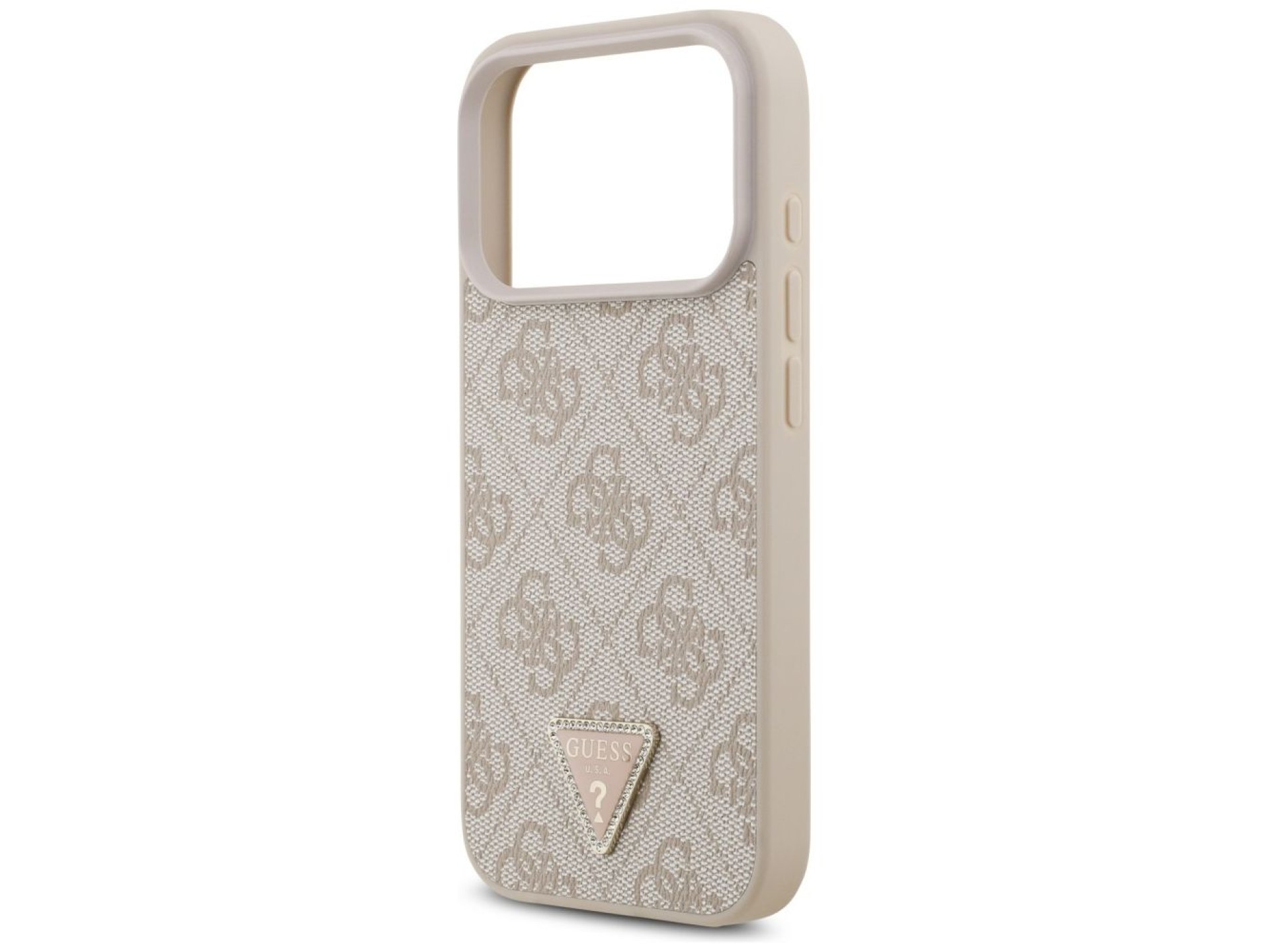 Capa Guess Leather 4G Triangle Strass MagSafe para iPhone 17 Pro - Rosa