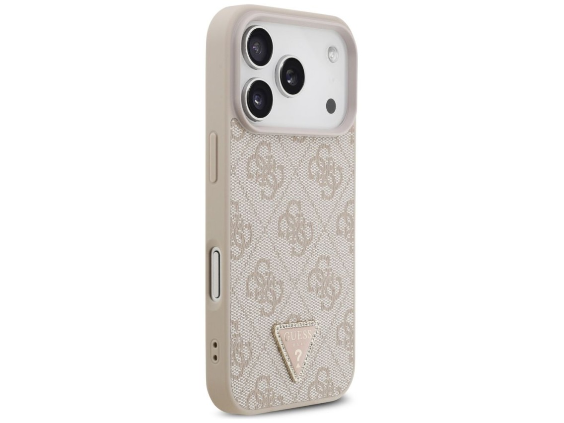Capa Guess Leather 4G Triangle Strass MagSafe para iPhone 17 Pro - Rosa
