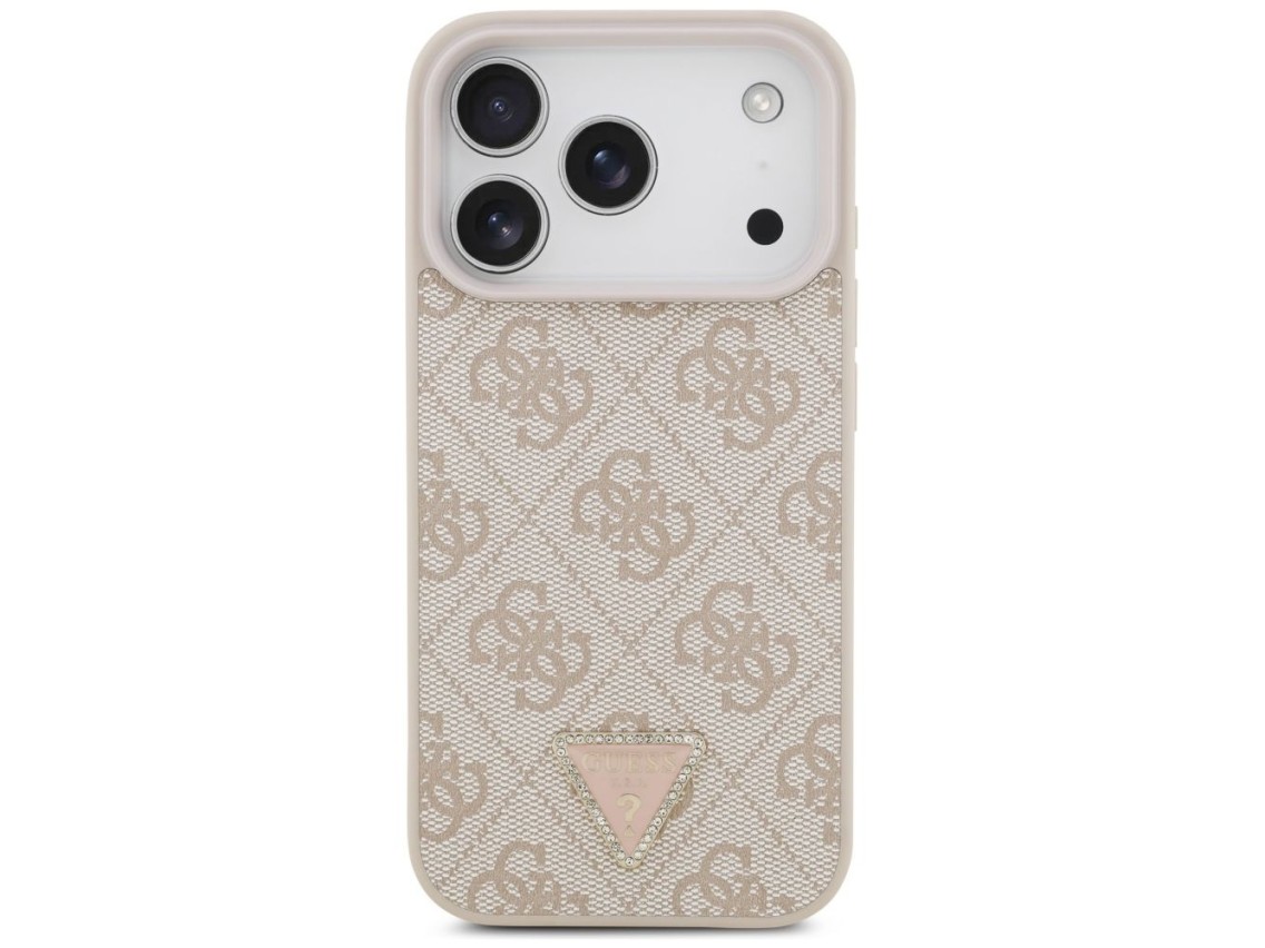 Capa Guess Leather 4G Triangle Strass MagSafe para iPhone 17 Pro - Rosa