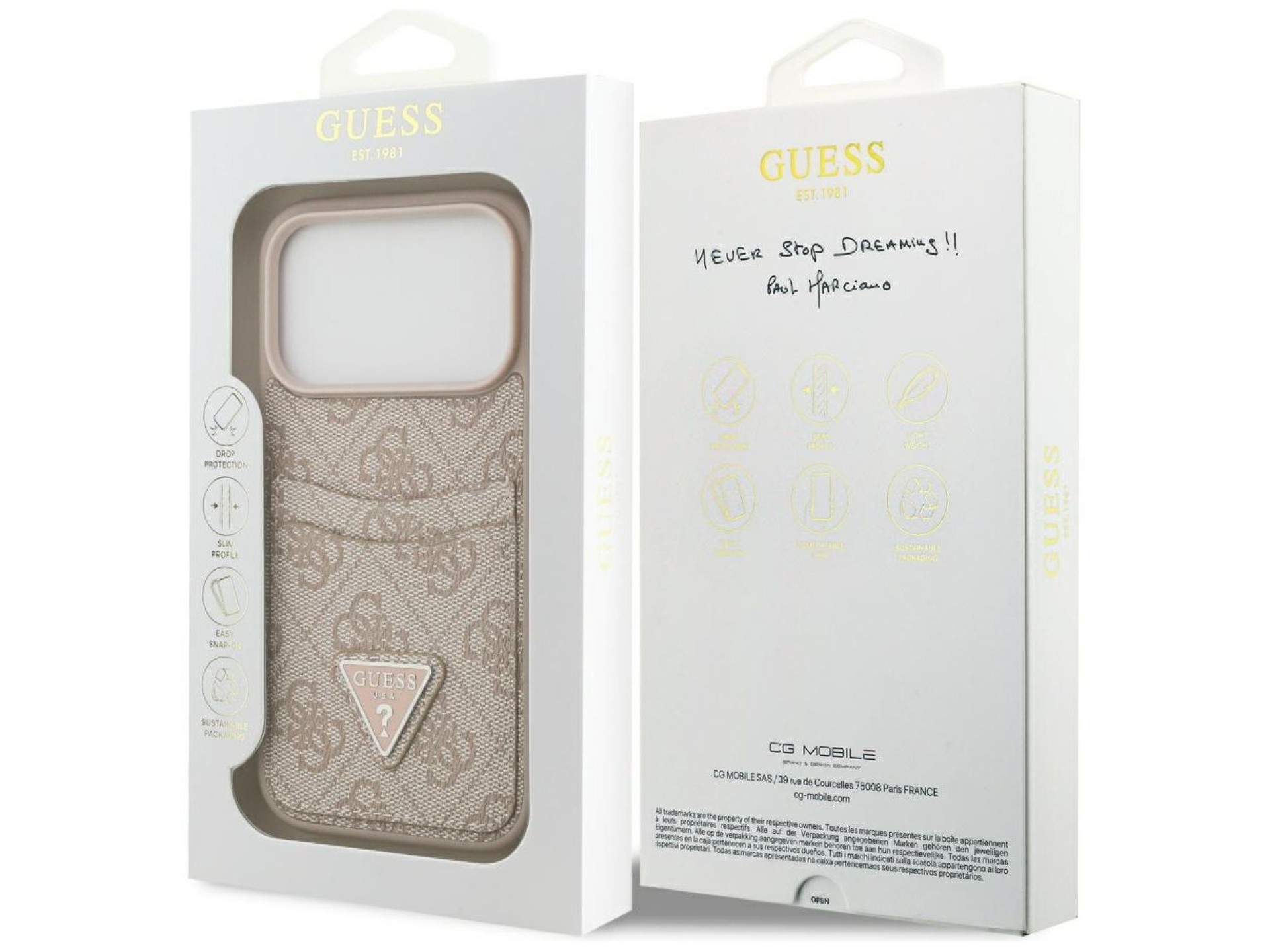 Funda triangular Guess 4G Nauble Card para iPhone 17 Pro - Rosa