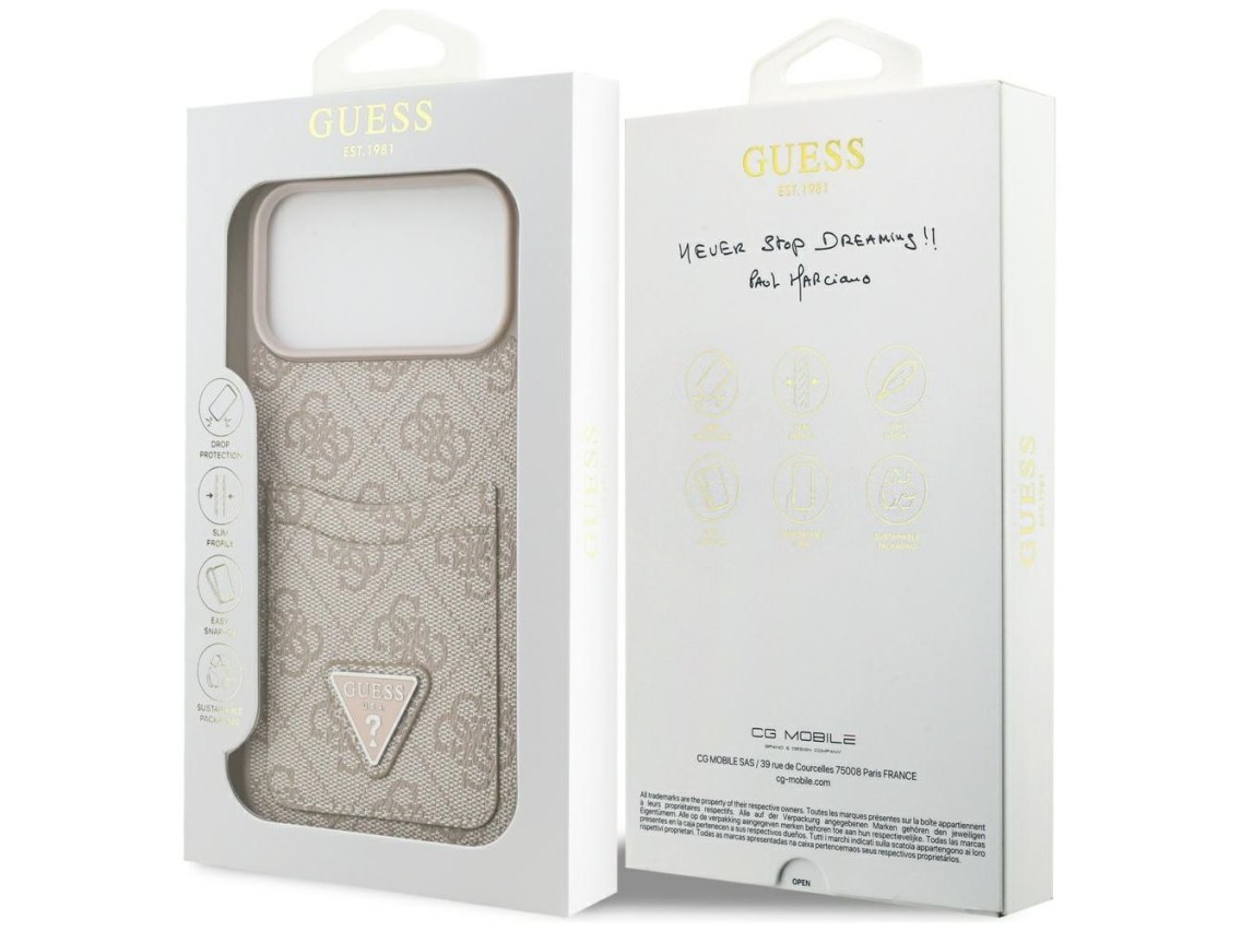 Capa triangular Guess 4G Nauble Card para iPhone 17 Pro Max - Rosa