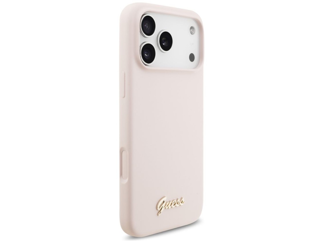Capa MagSafe Guess de silicone com logo metálico para iPhone 17 Pro Max - Rosa