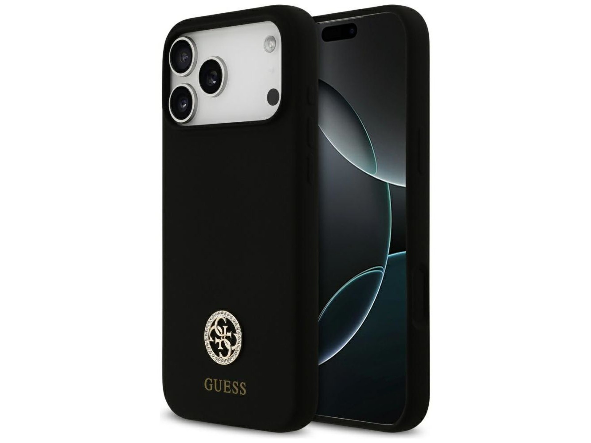 Capa Guess de silicone com logo Strass 4G MagSafe para iPhone 17 Pro Max - Preta