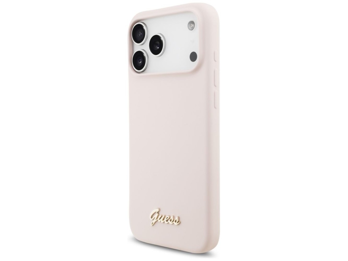 Capa MagSafe Guess de silicone com logo metálico para iPhone 17 Pro Max - Rosa