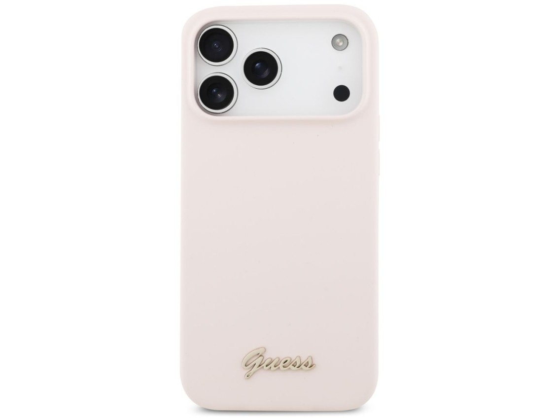 Capa MagSafe Guess de silicone com logo metálico para iPhone 17 Pro Max - Rosa