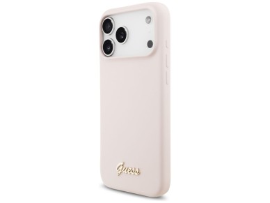 Guess Silicone Script Metal Logo MagSafe Case for iPhone 17 Pro Max - Pink Guess Silicone Script Metal Logo MagSafe Case for iPhone 17 Pro Max - Pink