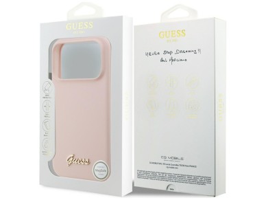 Guess Silicone Script Metal Logo MagSafe Case for iPhone 17 Pro Max - Pink Guess Silicone Script Metal Logo MagSafe Case for iPhone 17 Pro Max - Pink