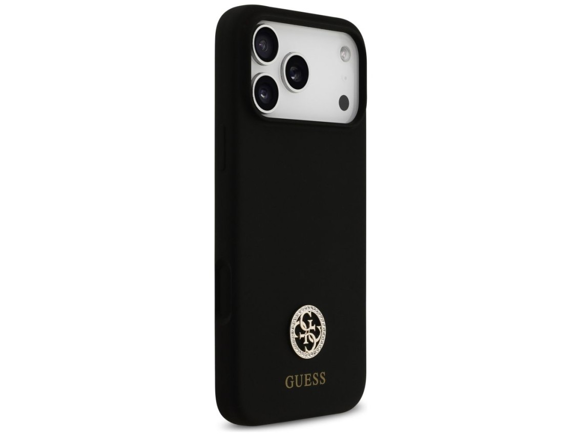 Capa Guess de silicone com logo Strass 4G MagSafe para iPhone 17 Pro Max - Preta