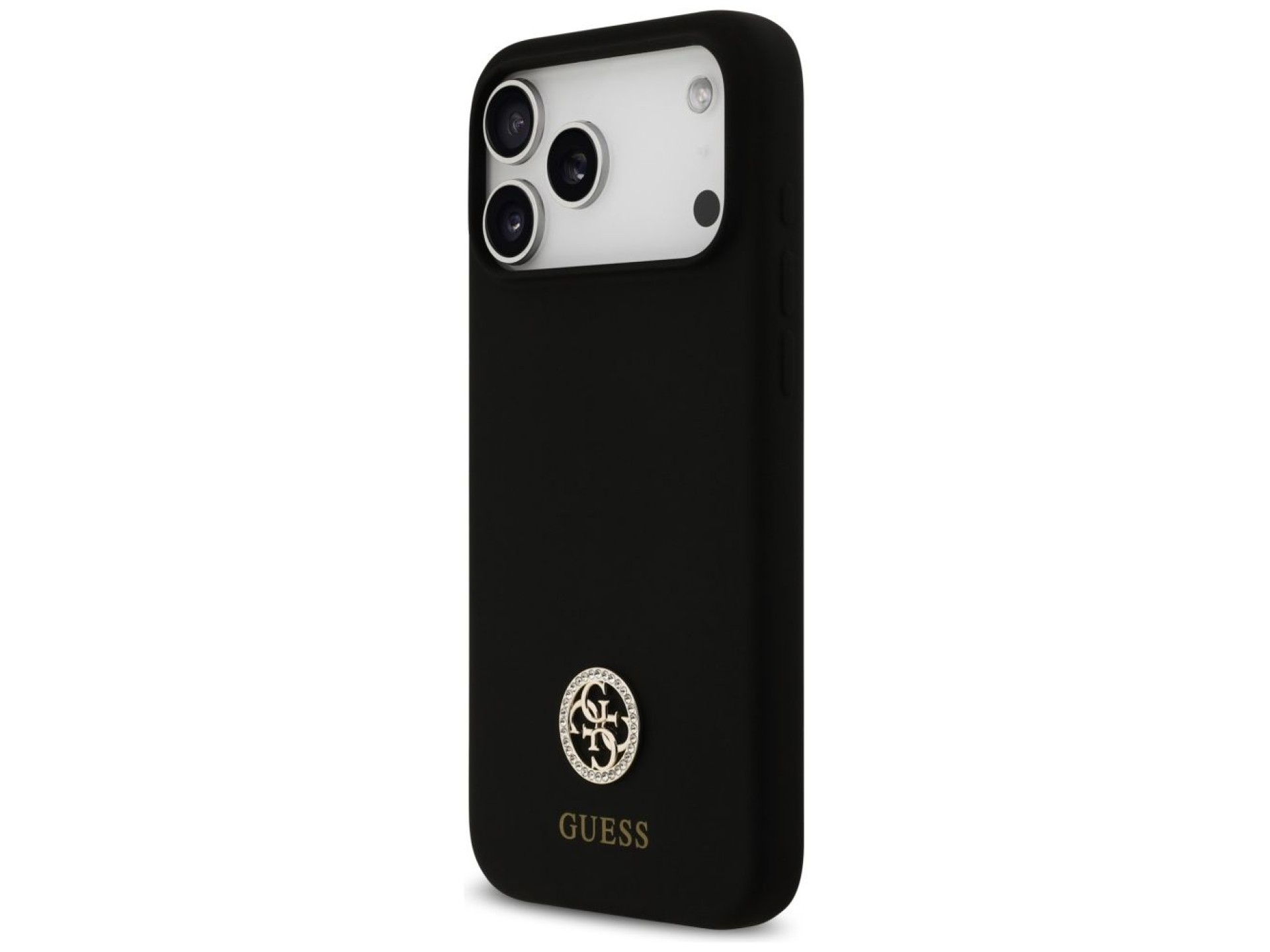 Capa Guess de silicone com logo Strass 4G MagSafe para iPhone 17 Pro Max - Preta