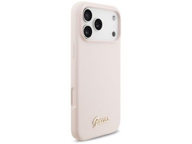 Guess Silicone Script Metal Logo MagSafe Case for iPhone 17 Pro Max - Pink Guess Silicone Script Metal Logo MagSafe Case for iPhone 17 Pro Max - Pink
