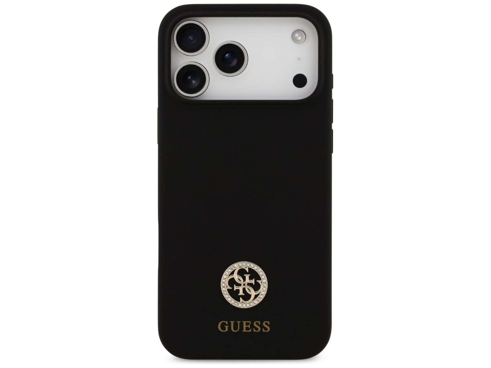 Capa Guess de silicone com logo Strass 4G MagSafe para iPhone 17 Pro Max - Preta