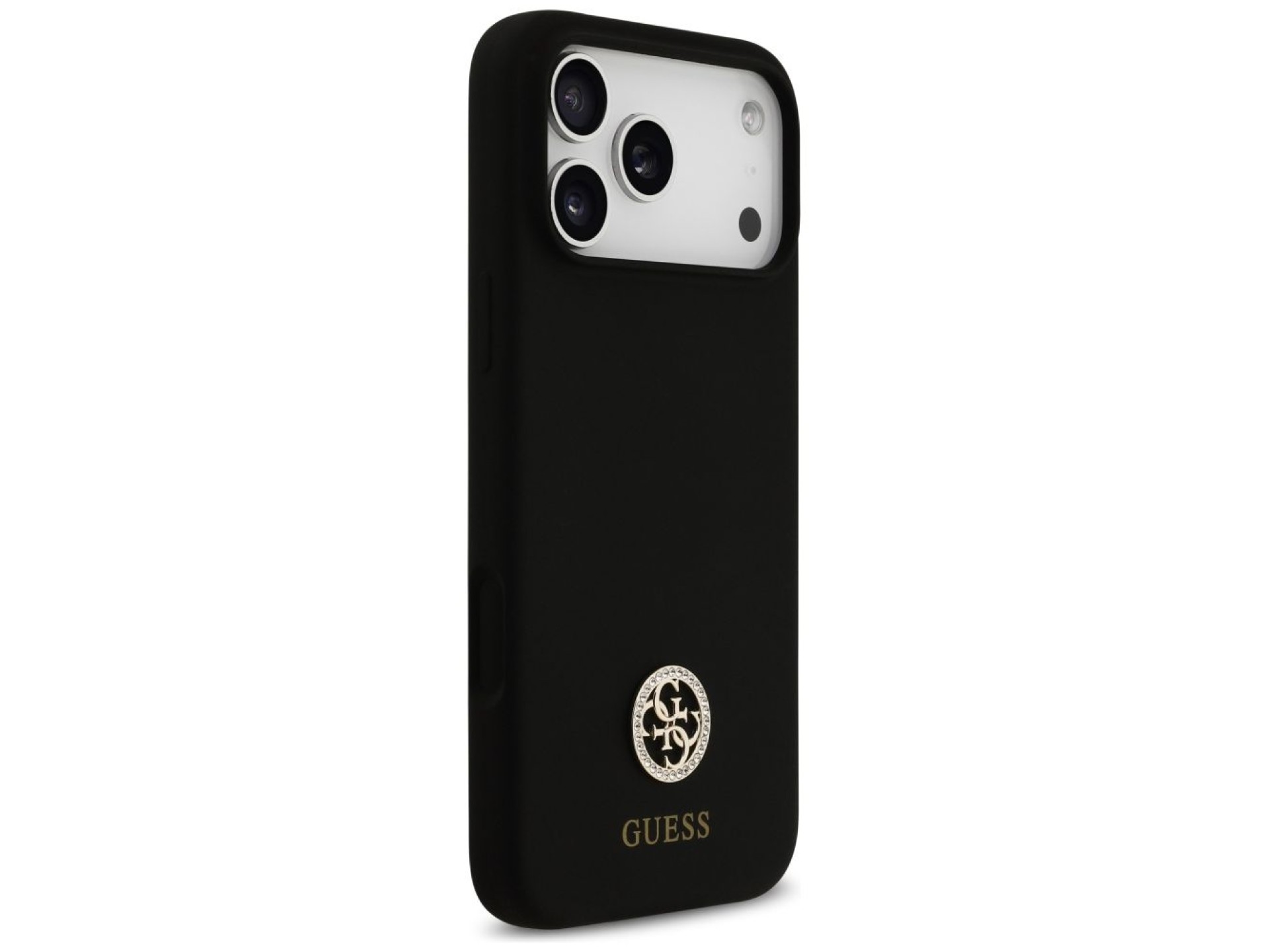 Capa Guess de silicone com logo Strass 4G MagSafe para iPhone 17 Pro Max - Preta
