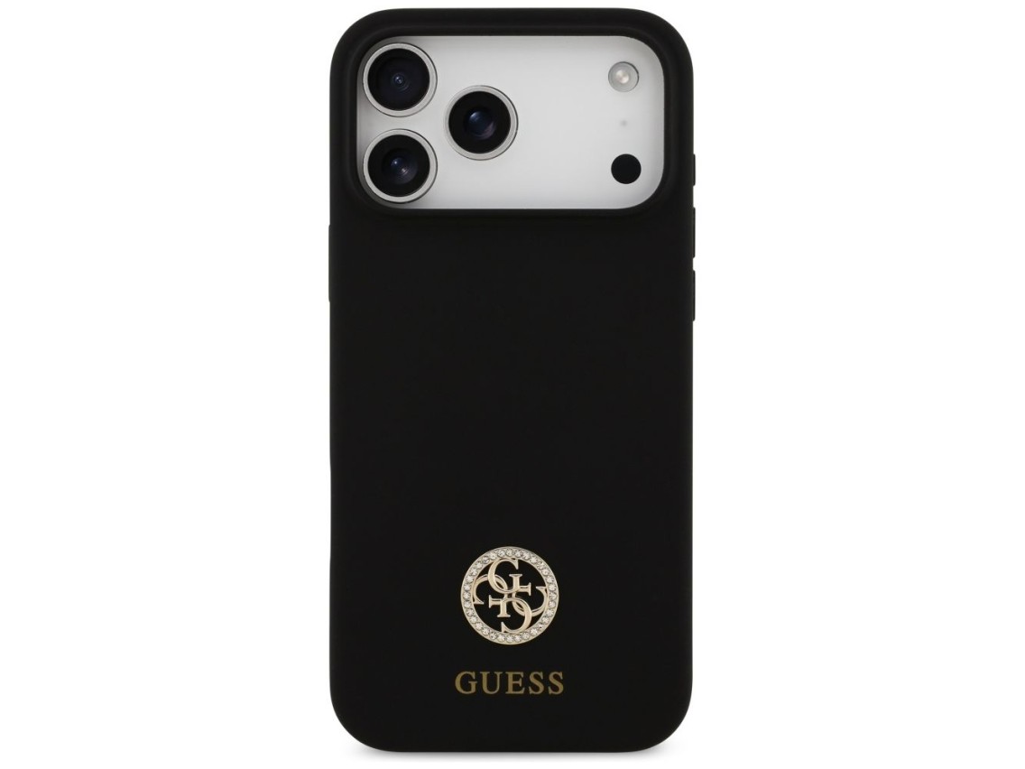 Capa Guess de silicone com logo Strass 4G MagSafe para iPhone 17 Pro Max - Preta