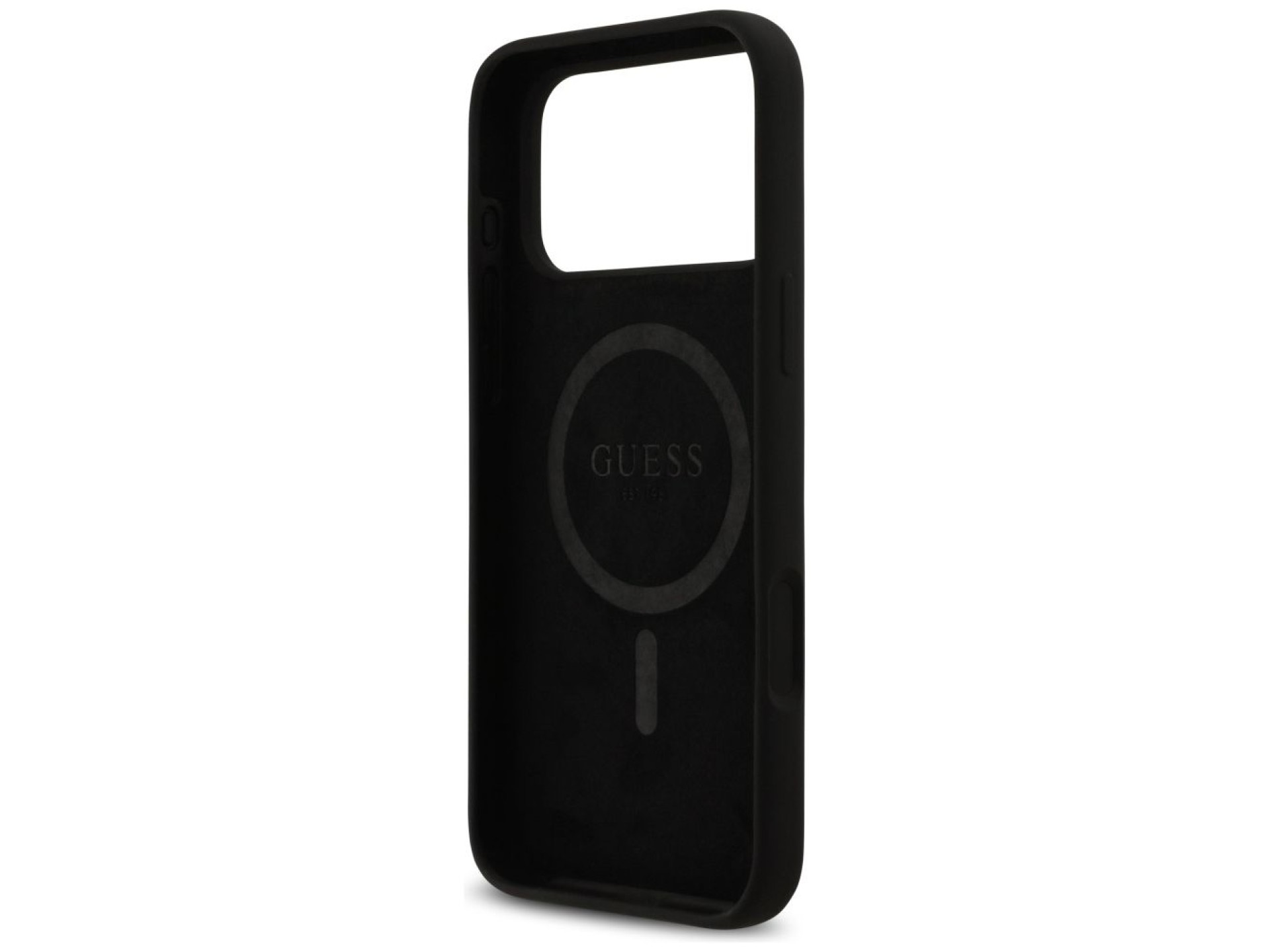 Capa Guess de silicone com logo Strass 4G MagSafe para iPhone 17 Pro Max - Preta