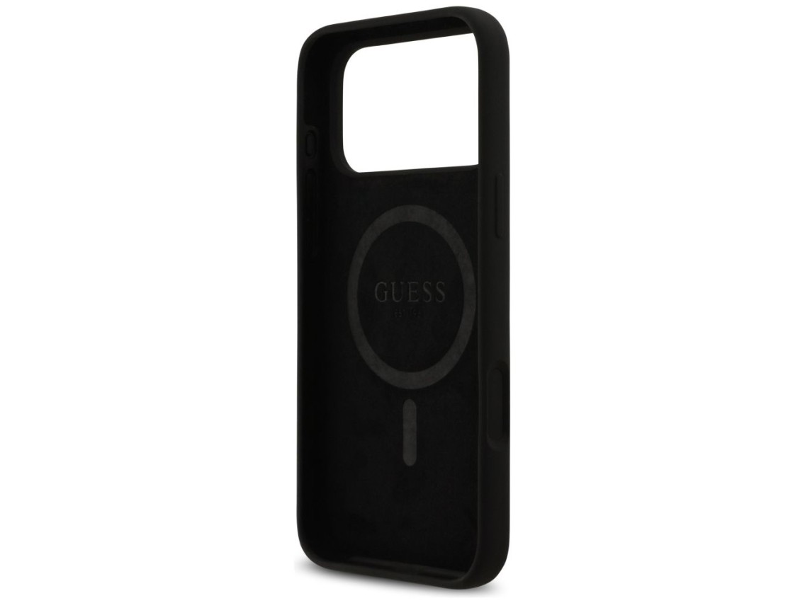 Capa Guess de silicone com logo Strass 4G MagSafe para iPhone 17 Pro Max - Preta